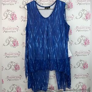 Papa Vancouver tank top long flowy detail abstract 2 tone dual shirt Blue Top